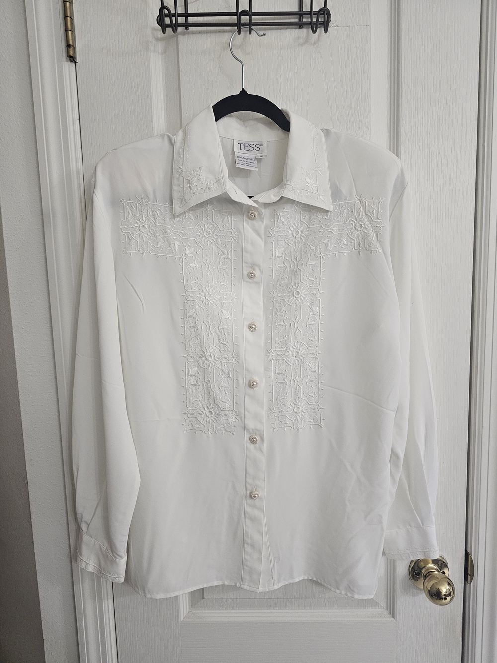 Tess Vintage White Embroidered Button-Down Shirt